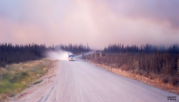 Truck Driving through Wildfire Smoke - Dalton Highway, Alaska 2004
