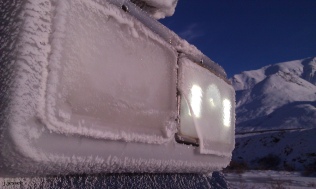 Ice covered head lights